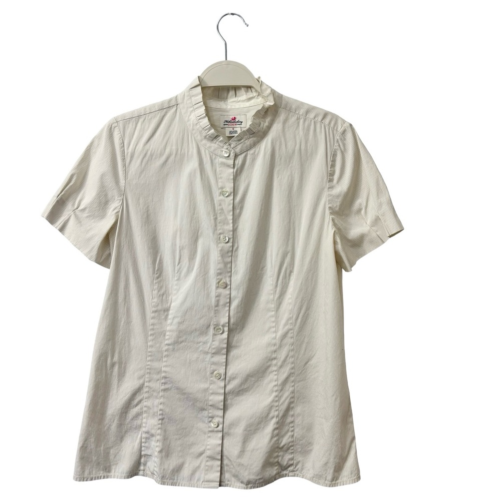 J.crew Haberdashery Refined Stretch
Pinstripe Ruffle Collar Button Down Shirt 8